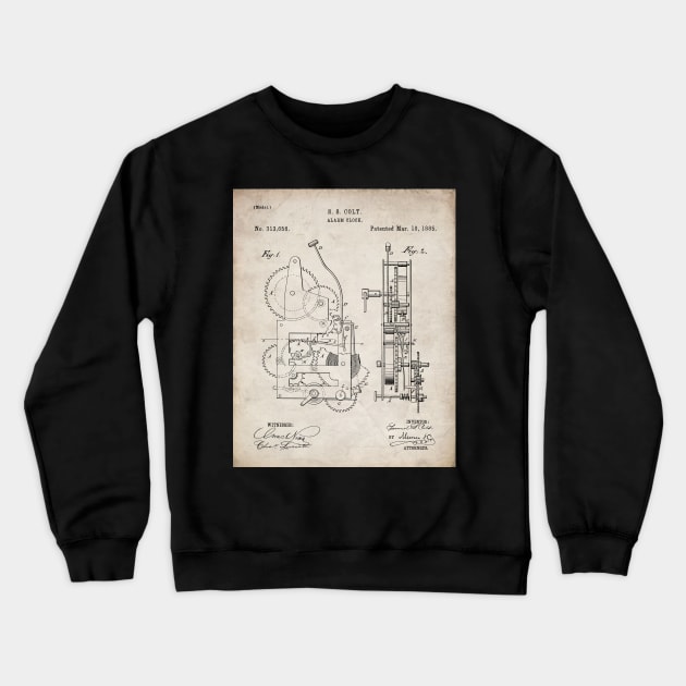 Alarm Clock Patent - Clockmaker Chronometer Art - Antique Crewneck Sweatshirt by patentpress